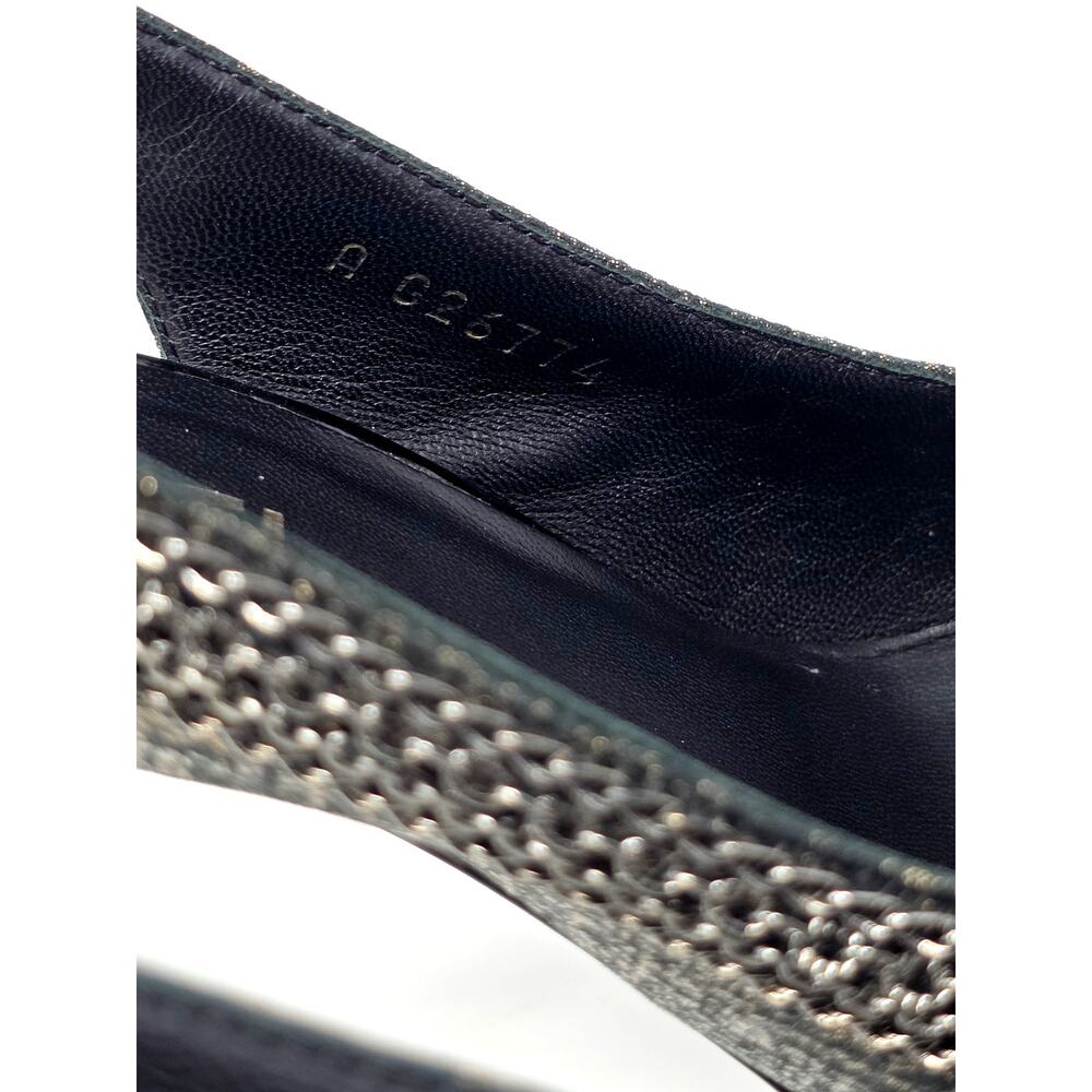 Chanel Slingback Platform Vintage Heels Cap Toe CC Logo Bow Chain Black 36.5 6 - Picture 5 of 10